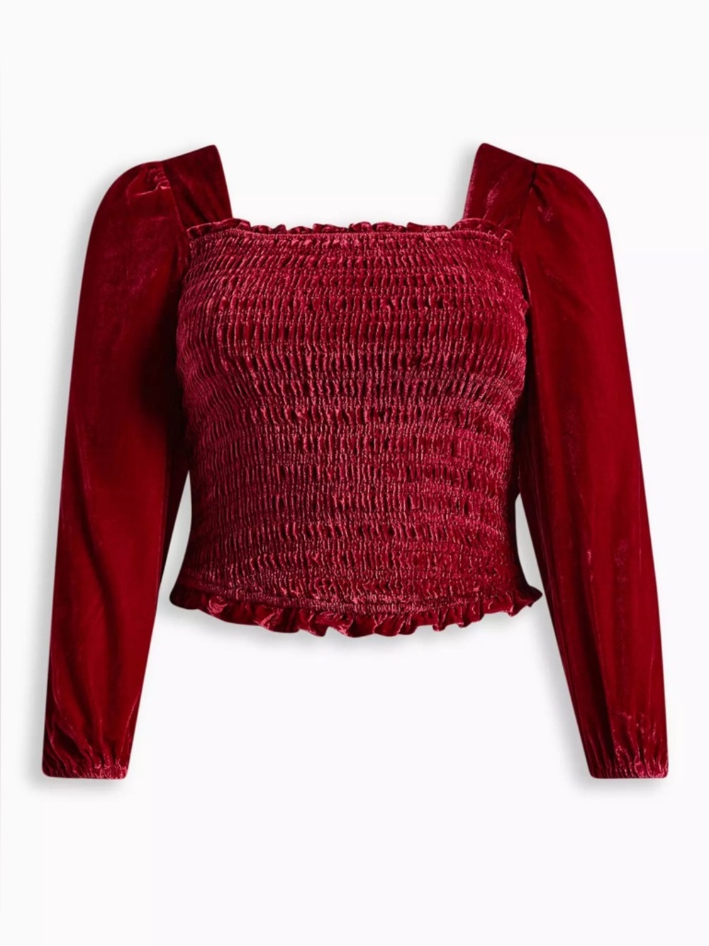 Torrid Velvet Smocked Blouson Sleeve Crop Top
